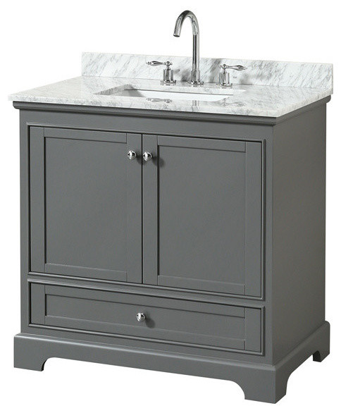 36 Single Bathroom Vanity White Carrara Marble Countertop No