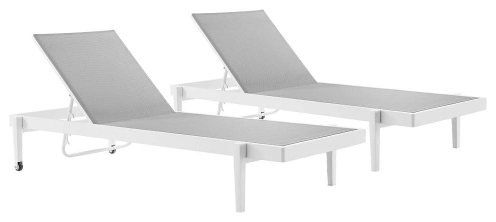 Charleston Outdoor Patio Aluminum Chaise Lounge Chair Set of 2, White Gray