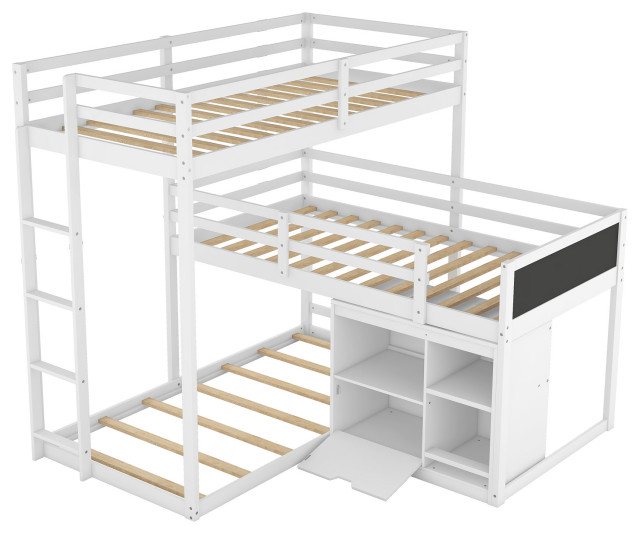 Gewnee Lshaped Wood Triple Twin Size Bunk Bed with Storage in