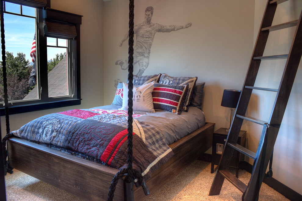 This is an example of a mid-sized traditional kids' room for boys in Salt Lake City with white walls and carpet.