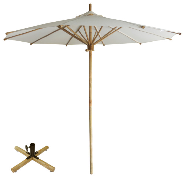 Handcrafted Bamboo Beach Patio Umbrella With Base Asian Outdoor Umbrellas By Zero Emission World