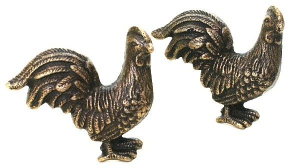 Metal Rooster Cabinet Knob, Antique Brass Finish, Set of 4