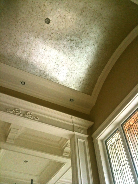 Vaulted Ceiling With Silver Leaf Crackle Finish Over Gold