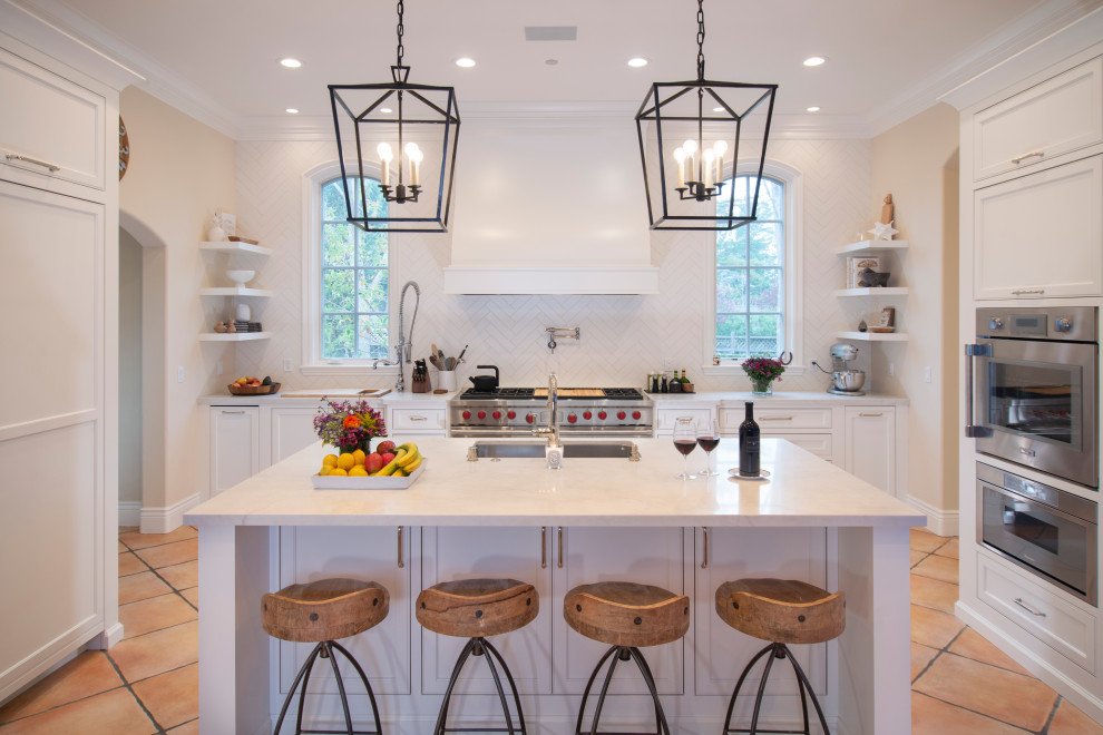 Transitional Kitchen Remodel with Pendant Lighting and Open Shelving ...