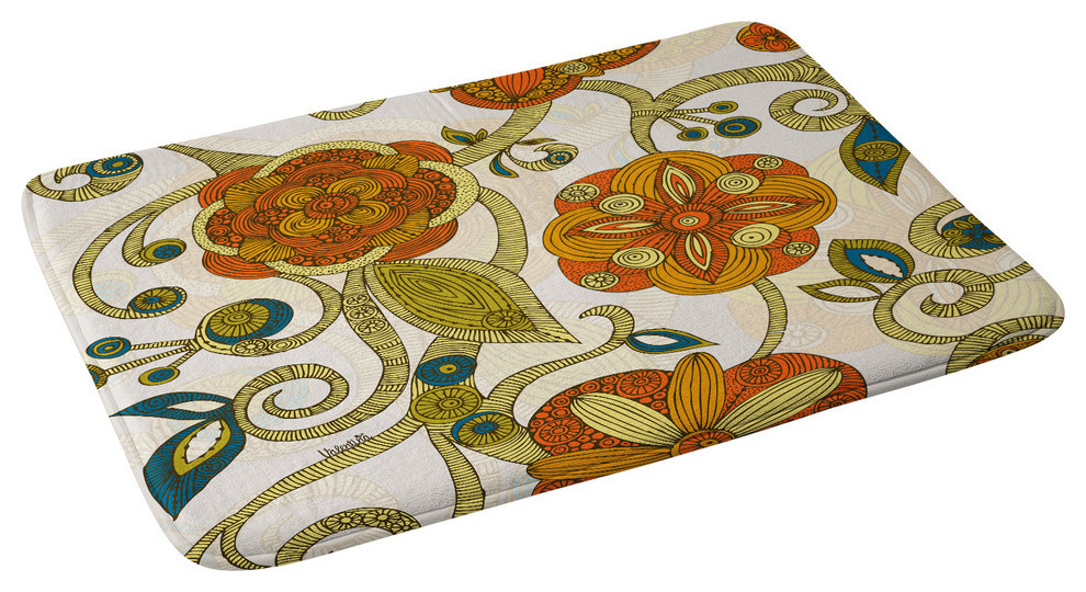 Valentina Ramos Orange Flowers Memory Foam Bath Mat Contemporary