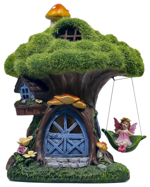 locked Fairy House Garden Statues with Solar Light Contemporary