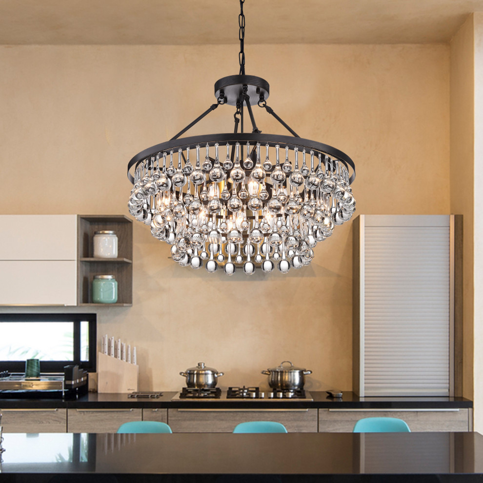 Arosa 9 Light Black Semi Chandelier Contemporary Chandeliers by