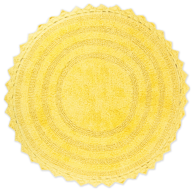 Dii Yellow Round Crochet Bath Mat, Small Round Bathroom Rugs
