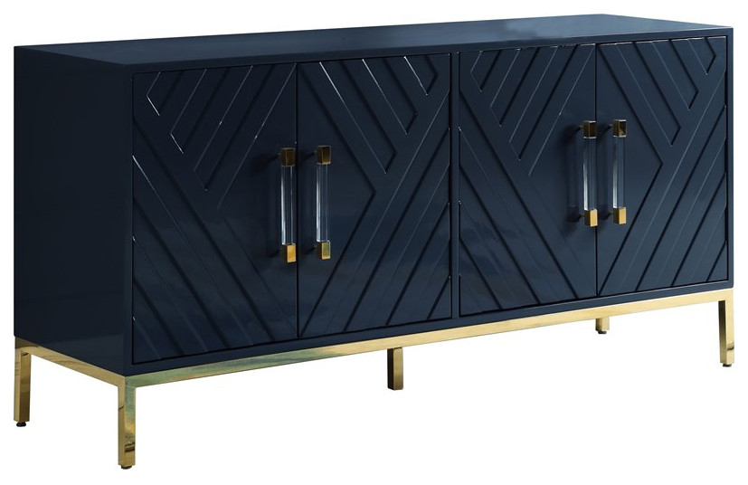 Best Master Furniture Junior 64" Transitional Wood Sideboard in Navy/Gold Plated