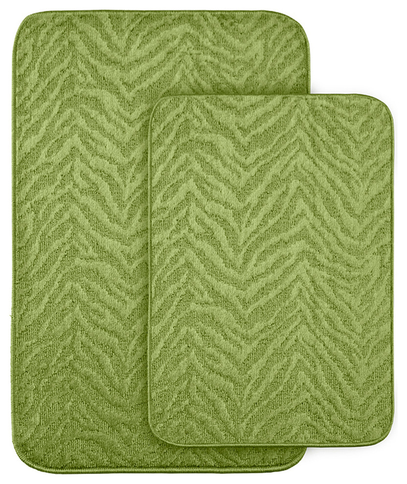 Zebra Two Piece Bath Rug Set, Lime Green Contemporary Bath Mats
