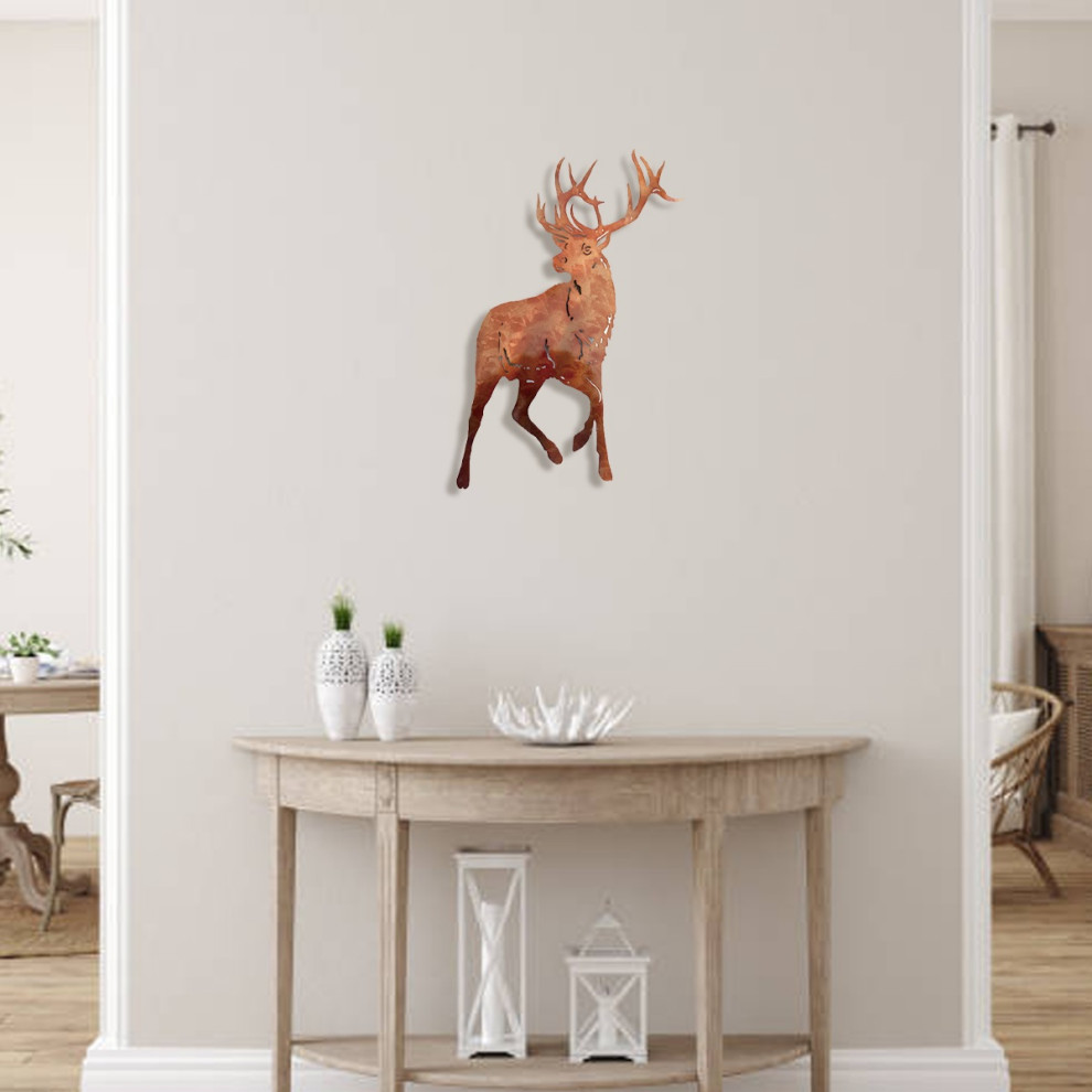 Posed Stag Metal Wall Art Rustic Metal Wall Art by Peterson