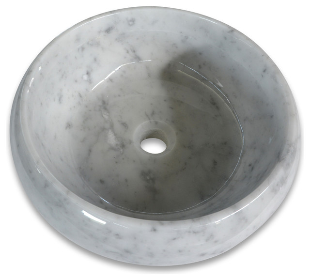 Carrara White Marble 17 Round Bowl Vessel Basin Sink Polished Carrara White Marble 17 Round Bowl Vessel Basin Sink Polished Traditional Bathroom Sinks By Stone Center