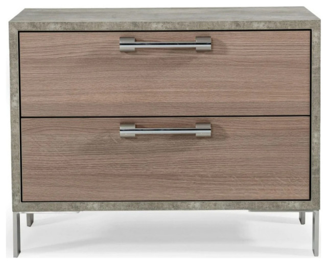 Butler Modern Brown Oak and Brushed Stainless Steel Nightstand Modern Nightstands And