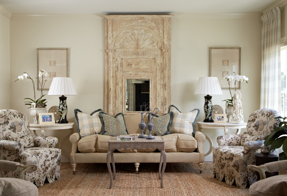 Traditional formal living room in Miami with white walls.