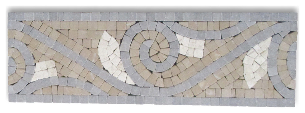 Marble Mosaic Border Bathroom Accent Listello Tile Swirl 4x12 Tumbled, 1 piece