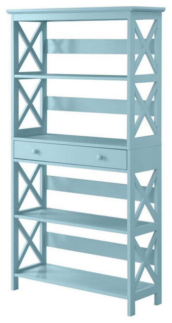 Convenience Concepts Oxford 5 Tier Wood Bookcase with Drawer in Sea Foam