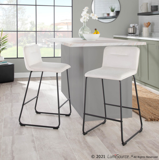 Casper Fixed-Height Counter Stool, Black Metal/Cream Velvet, Set of 2 ...