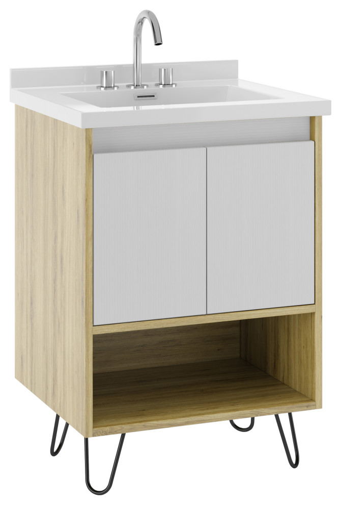 Manhattan Bathroom Vanity and Sink, 25" Midcentury Bathroom