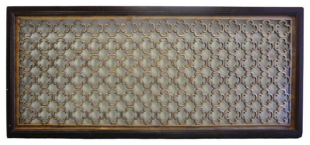 Chinese Geometric Flower Pattern Long Wood Panel Screen