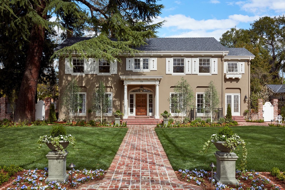 Inspiration for a timeless brown two-story gable roof remodel in San Francisco with a shingle roof