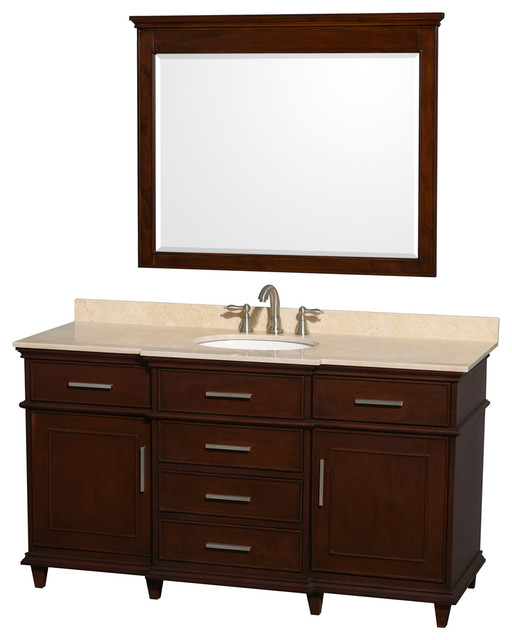 60 Single Vanity Dark Chestnut Ivory Marble Top White Oval Sink
