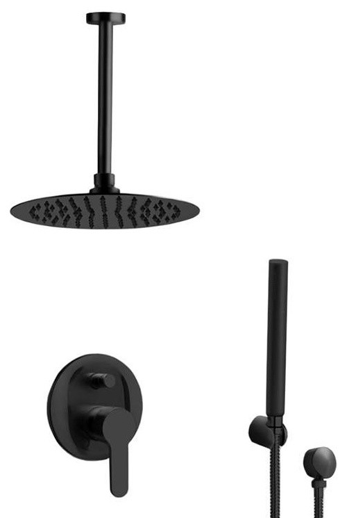 Matte Black Ceiling Shower System With 10" Rain Shower Head and Hand Shower