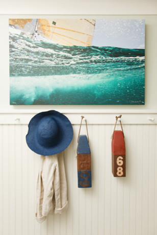 Photo of a beach style entryway in Providence.