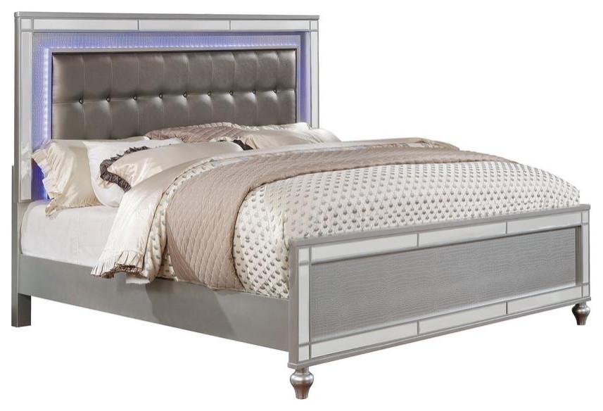 California King Bed with LED Light Trim, Silver