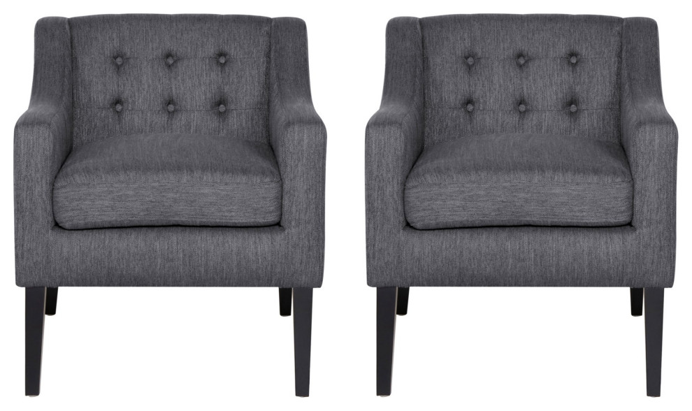 Set of 2, Accent Chair, Charcoal Polyester Seat With Tufted Back and