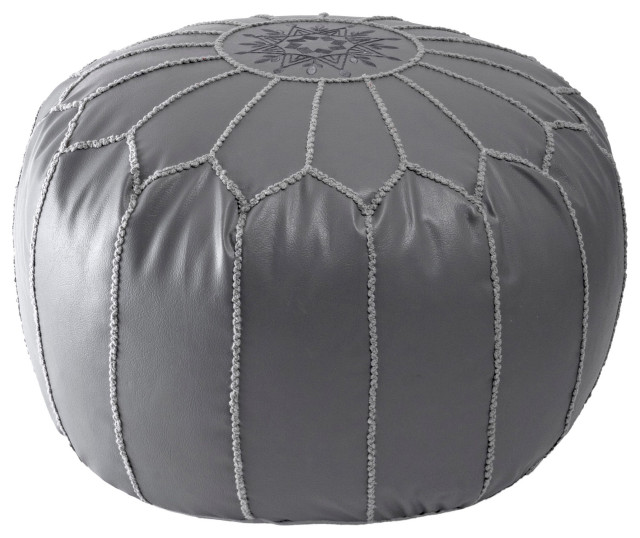 nuLOOM Faux Leather Jane Moroccan Ottoman, Gray