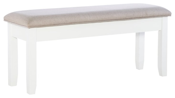 Linon Jane Wood Storage Bench with Light Gray Fabric in Vanilla White Paint