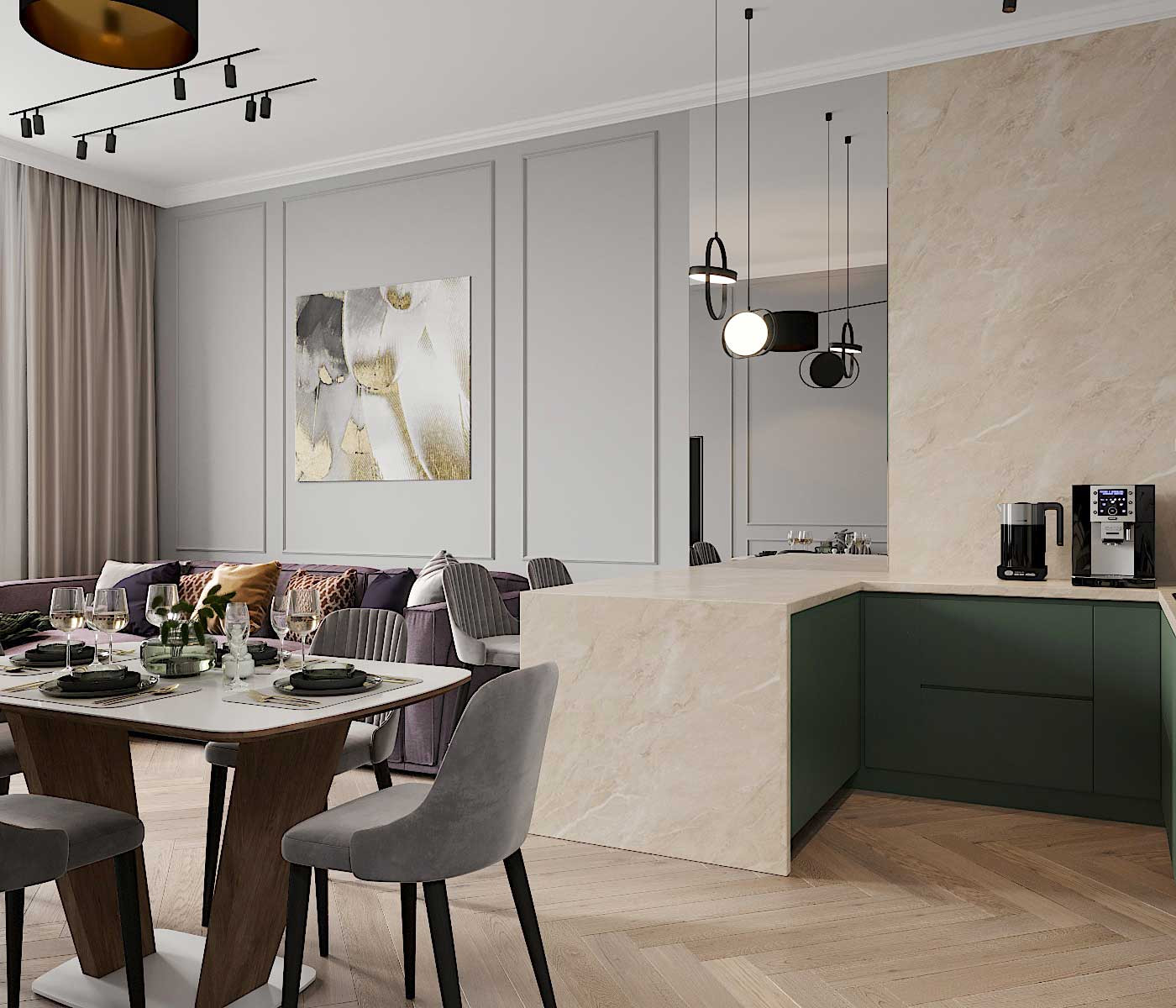 Так выглядит гостиная-столовая от входа