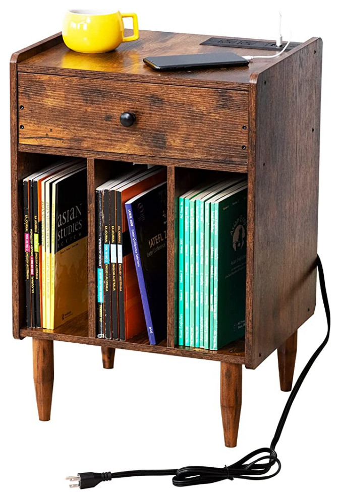 MidCentury Modern Nightstand with Charging Station and USB Ports