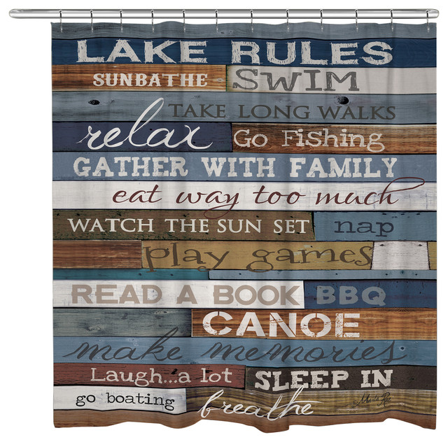 Lake Rules Shower Curtain Beach Style, Cabin Themed Shower Curtain Hooks