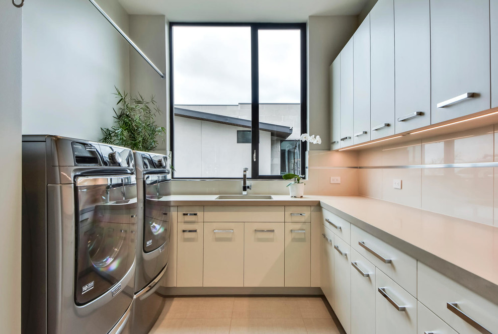 Design ideas for a contemporary laundry room in Austin.