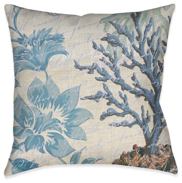 Blue Floral Coral Decorative Pillow, 18"x18"
