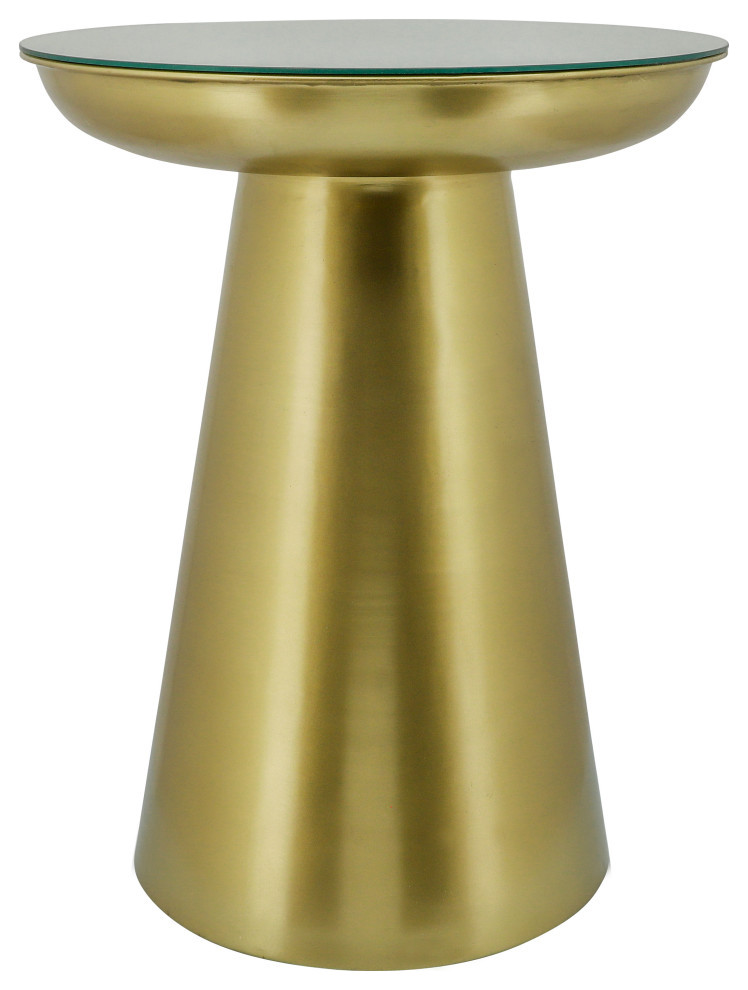 Metal, 20" Side Table With Mirror Top, Gold Contemporary Side