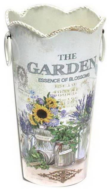 Wavy Edge American Style Retro Flower Barrel Decorative Iron Flower Vase, Purple
