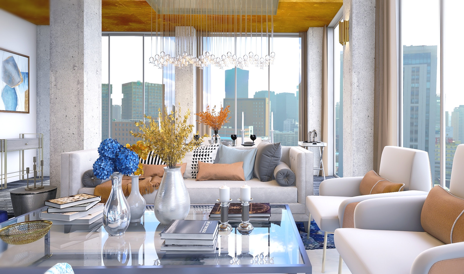 Большая гостиная с золотым потолком