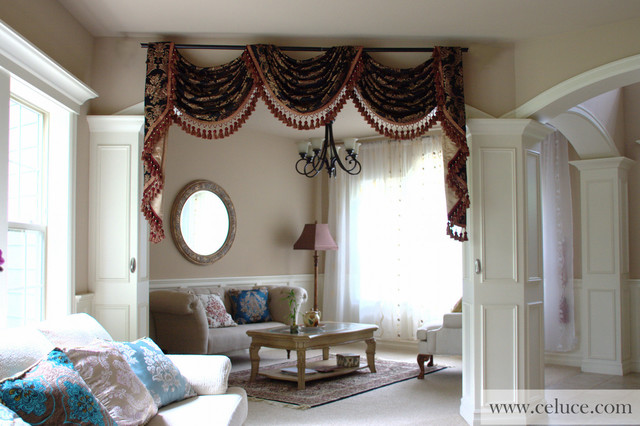 Designer Valance Curtains With Flip Pole Swags And Tails By Celuce
