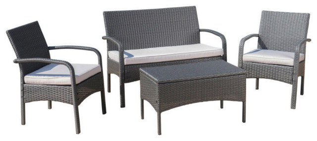 Gdf Studio 4 Piece Cordyline Outdoor Wicker Chat Set With Cushions Tropical Outdoor Lounge Sets By Gdfstudio