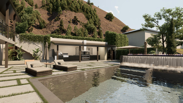 Modern Hillside Backyard Oasis modern-pools