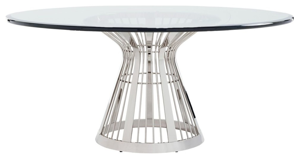 Riviera Stainless Dining Table With 72" Glass Top