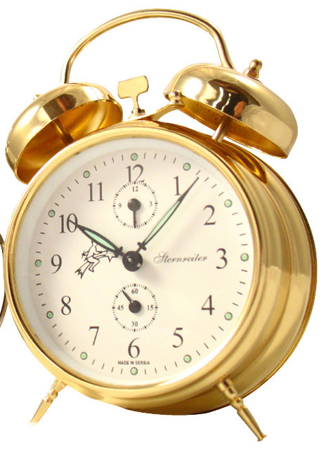 Double Bell Alarm Clock Transitional, Gold Alarm Clock