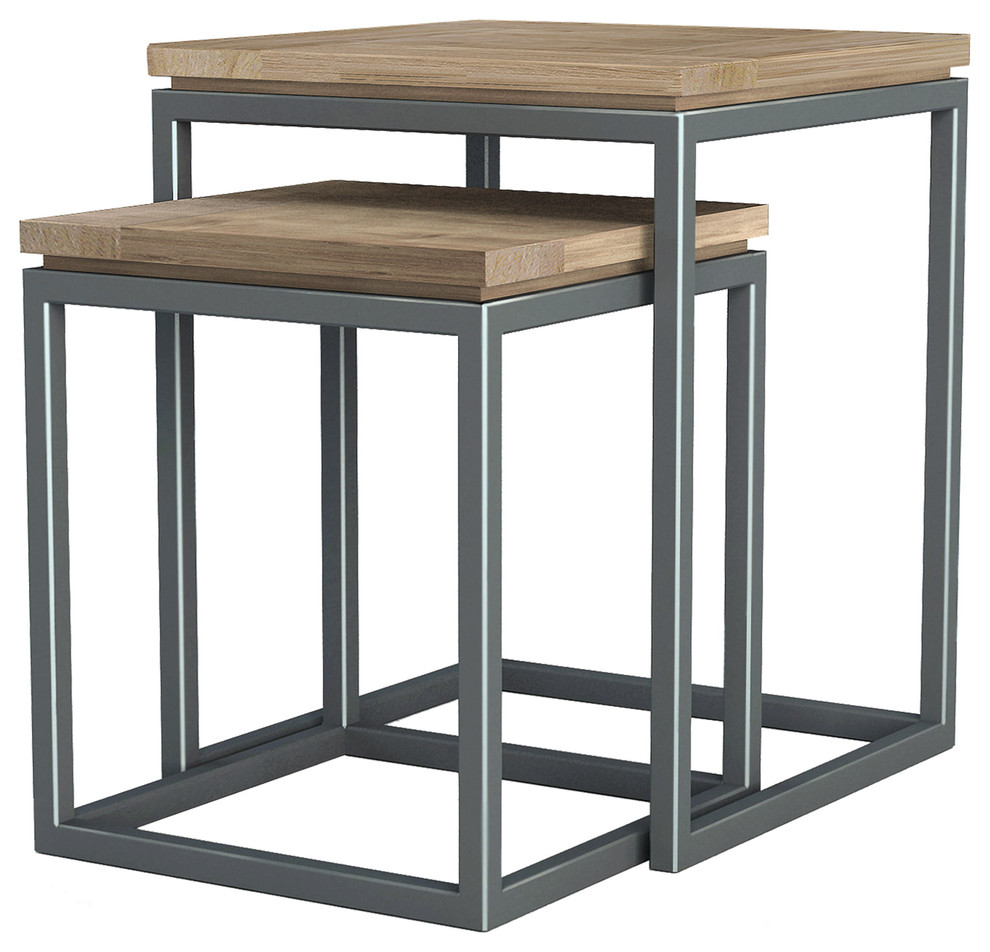 Asta Teak and Iron Square Nesting Tables, Set of 2, Simplicity
