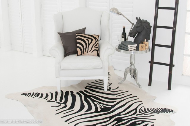 Zebra Printed Cowhide Rug Traditional Living Room Other By