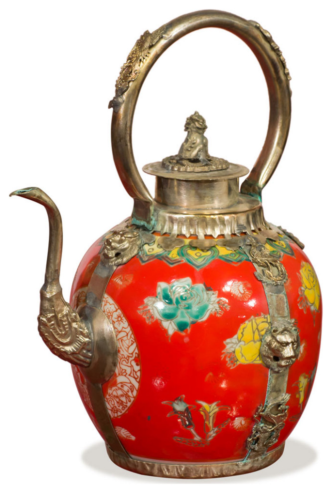 Tibetan Porcelain and Brass Teapot Asian Teapots by China Furniture and Arts Houzz