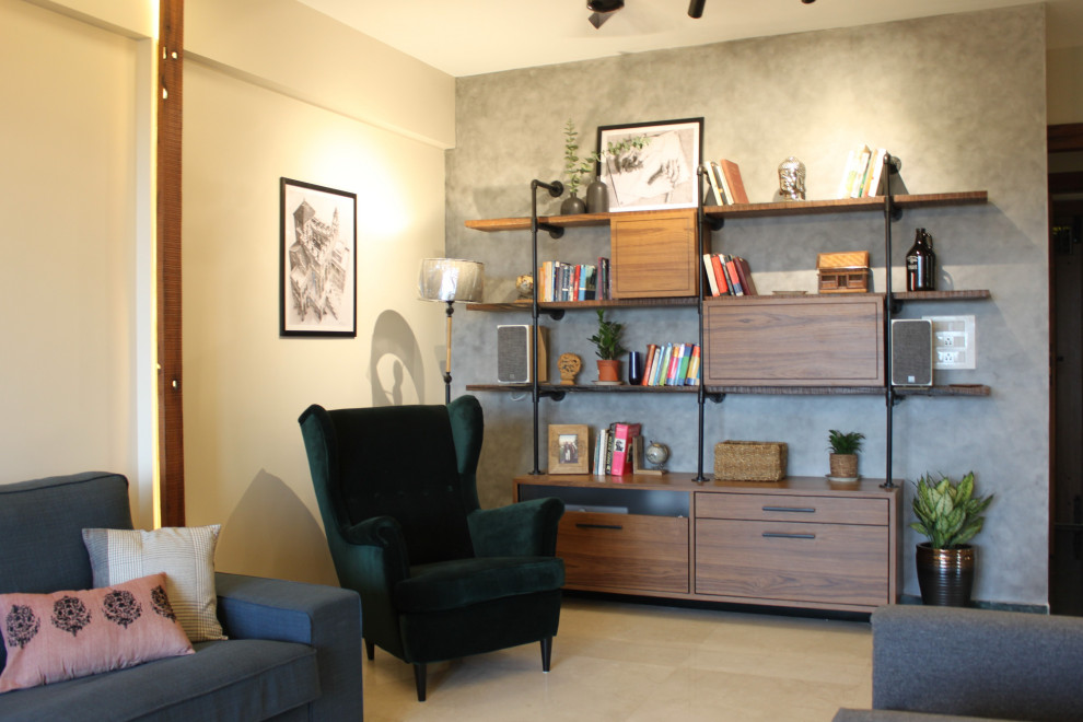 Design ideas for an industrial living room in Mumbai.