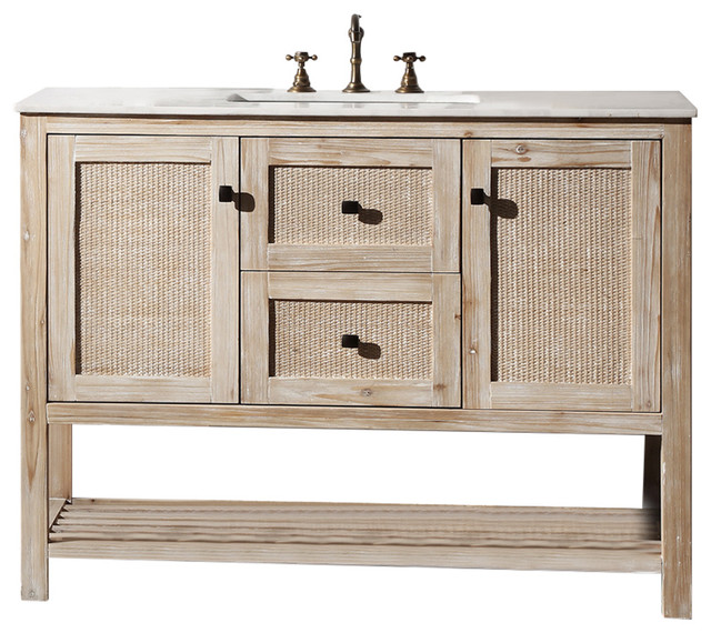 Solid Wood Sink Vanity With Marble Top, 48" Farmhouse Bathroom