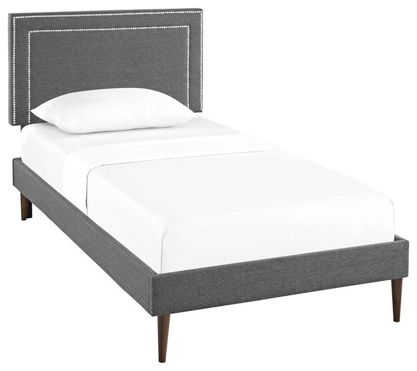Jessamine Twin Fabric Platform Bed With Round Tapered Legs Midcentury